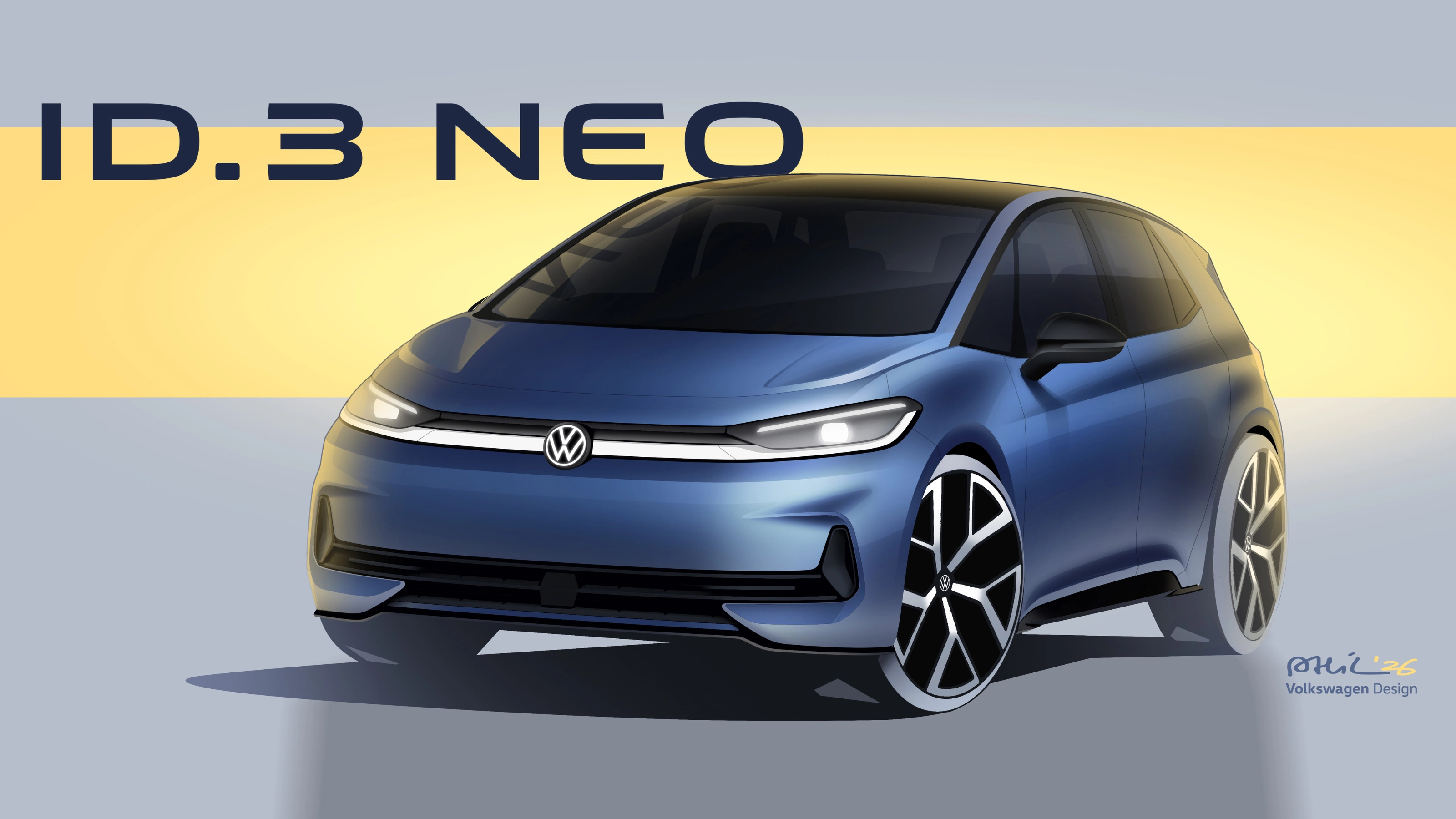 Volkswagen ID.3 Neo Konzeptfahrzeug in einer Studioansicht.