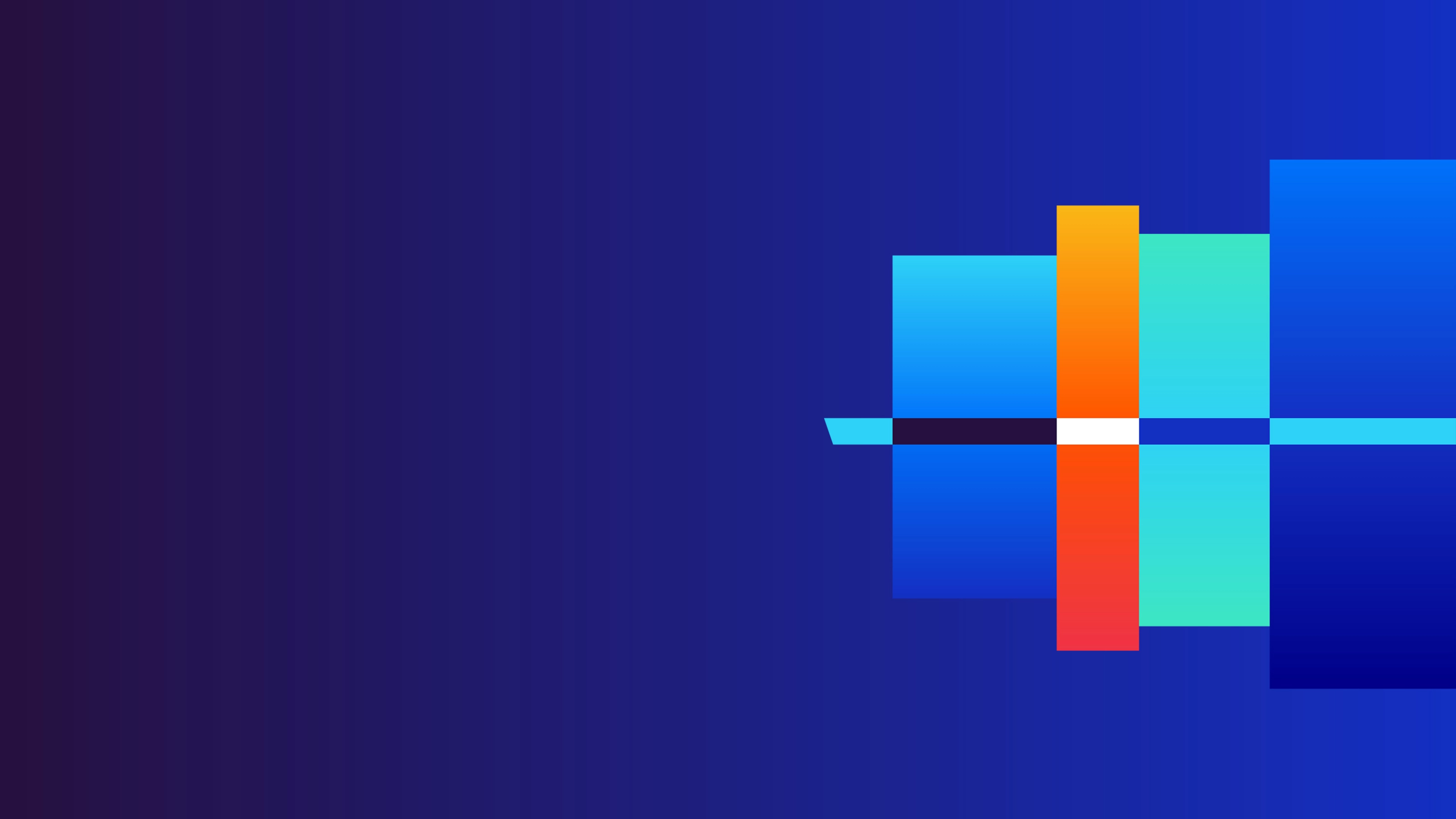 Abstract geometric design with intersecting colorful rectangles on a dark blue gradient background.