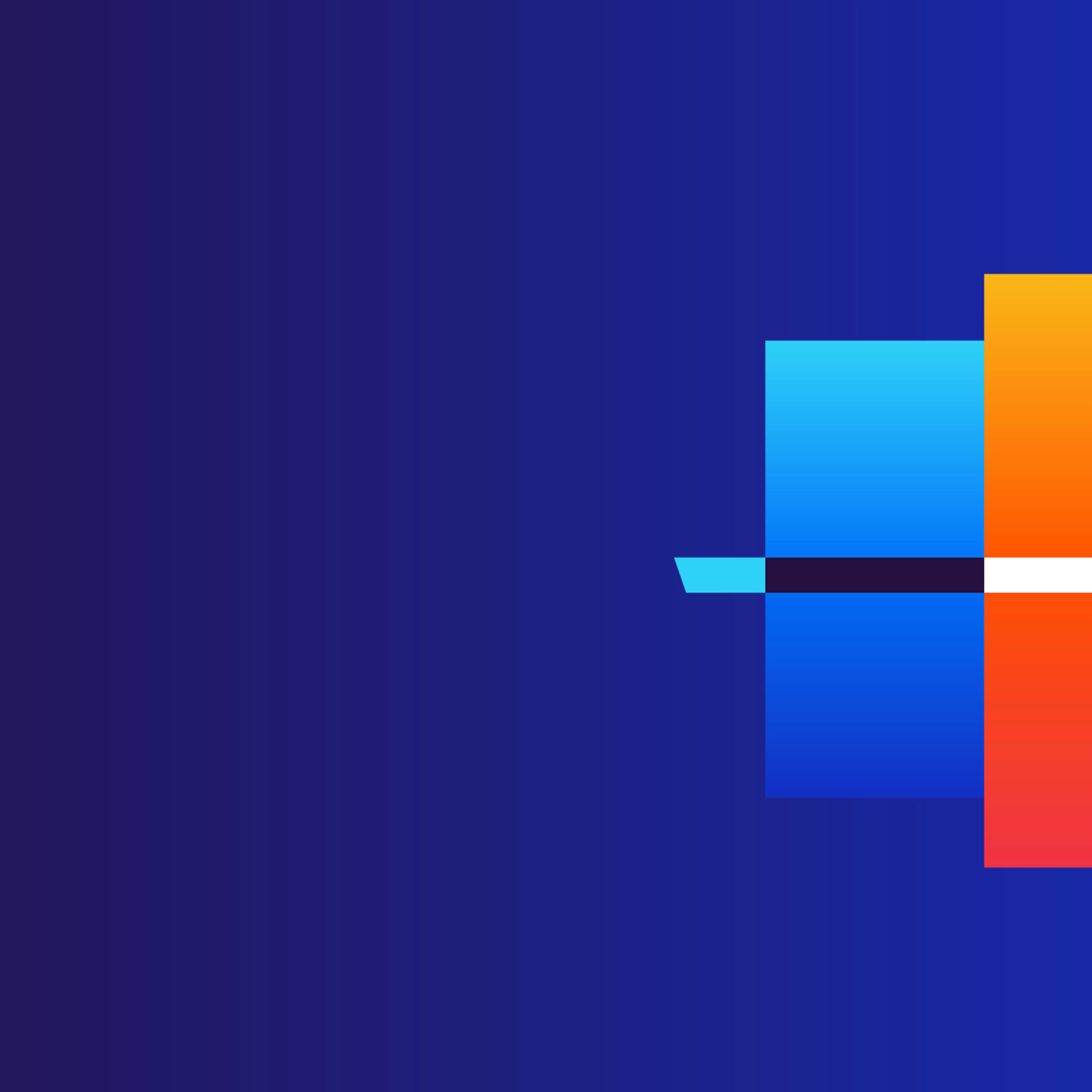 Abstract geometric design with intersecting colorful rectangles on a dark blue gradient background.