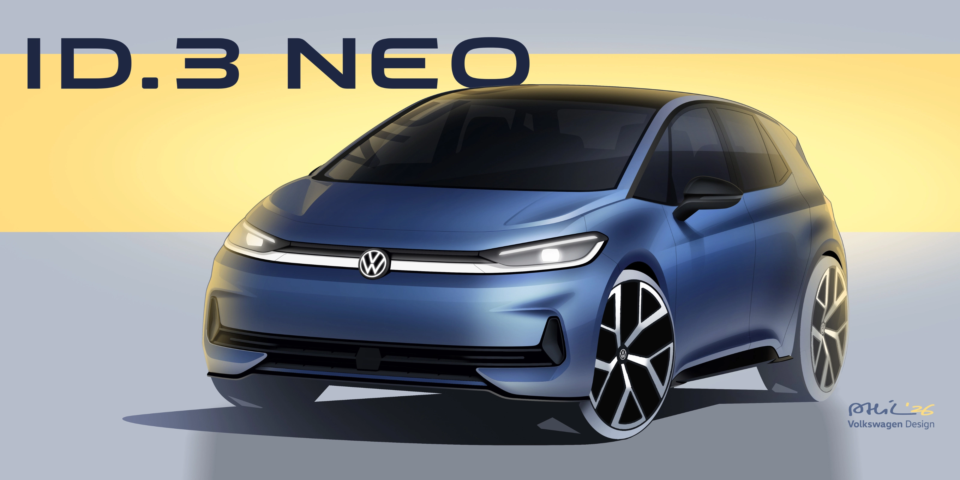 Volkswagen ID.3 Neo Konzeptfahrzeug in einer Studioansicht.