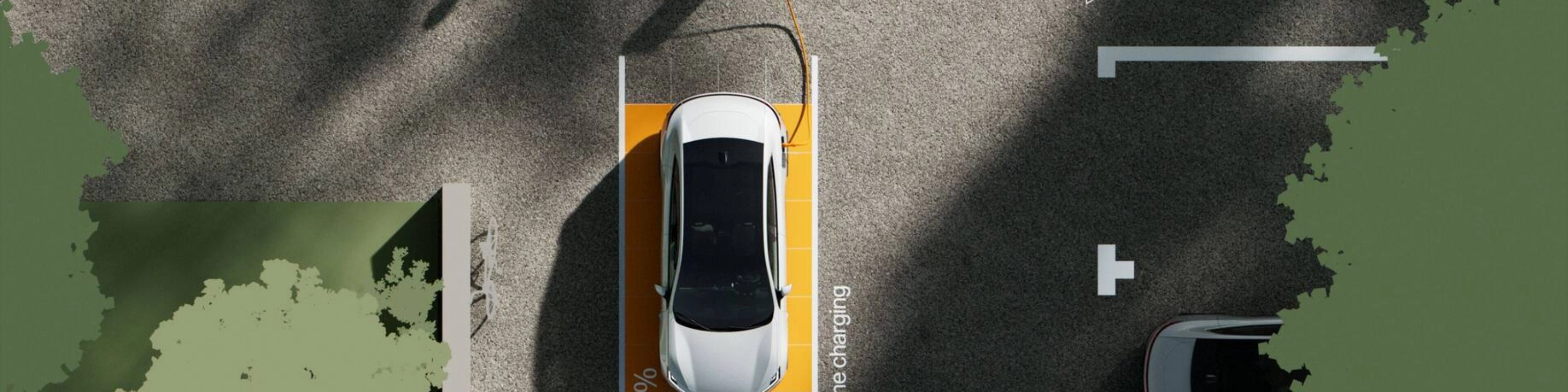 Top view of an electric car home charging, shown at 90%.