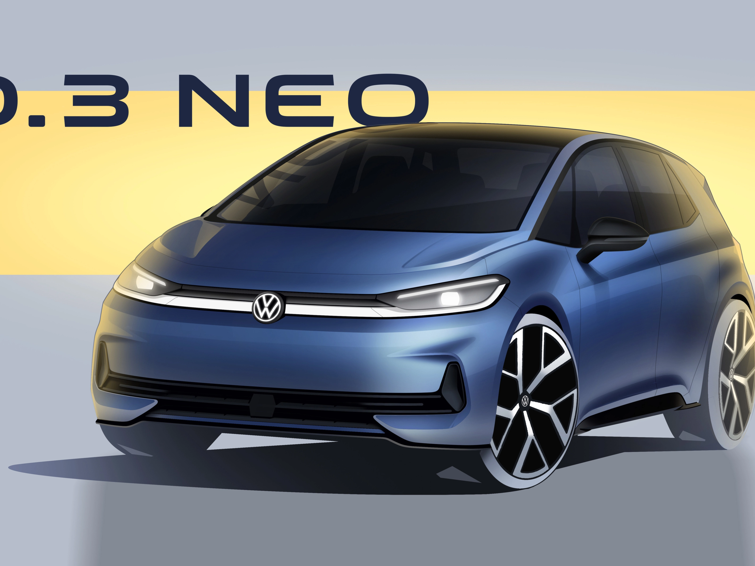 Volkswagen ID.3 Neo Konzeptfahrzeug in einer Studioansicht.