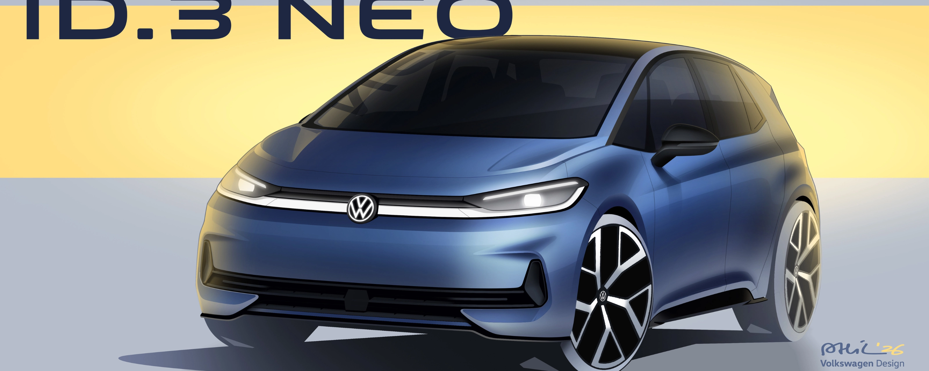 Volkswagen ID.3 Neo Konzeptfahrzeug in einer Studioansicht.