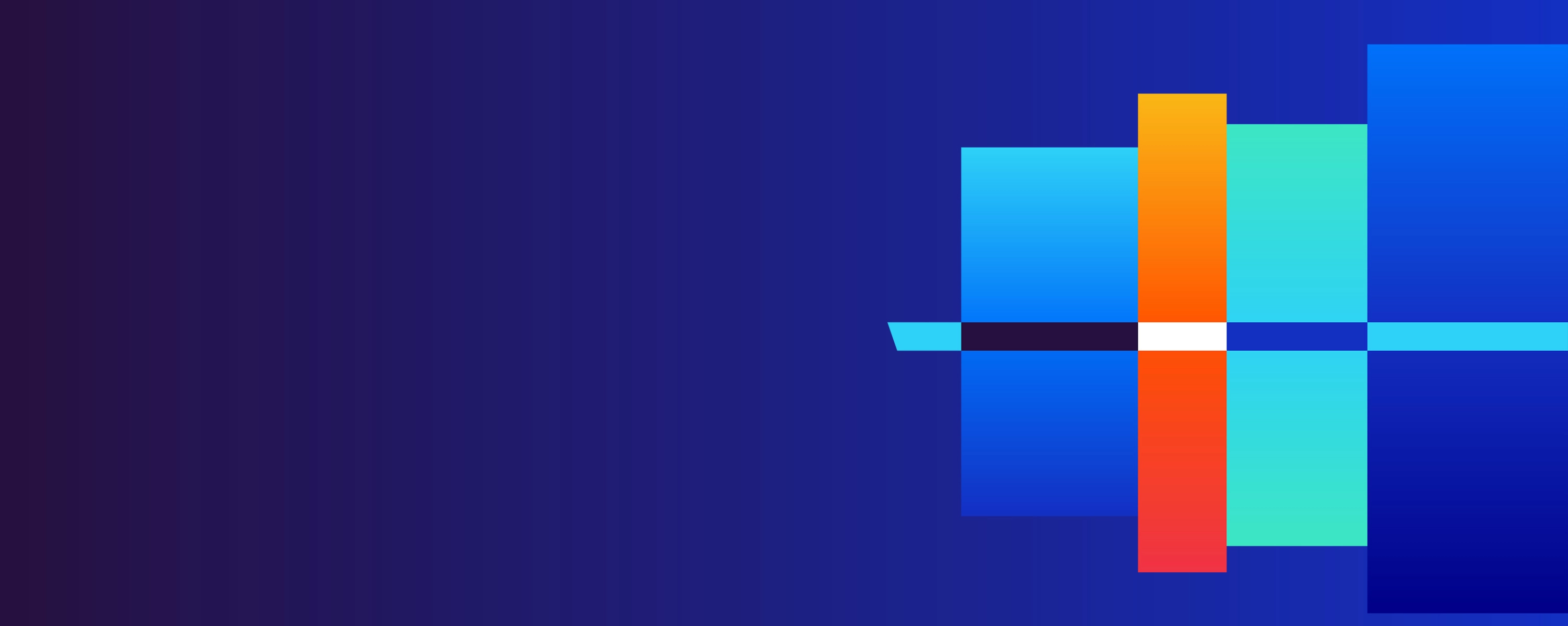 Abstract geometric design with intersecting colorful rectangles on a dark blue gradient background.