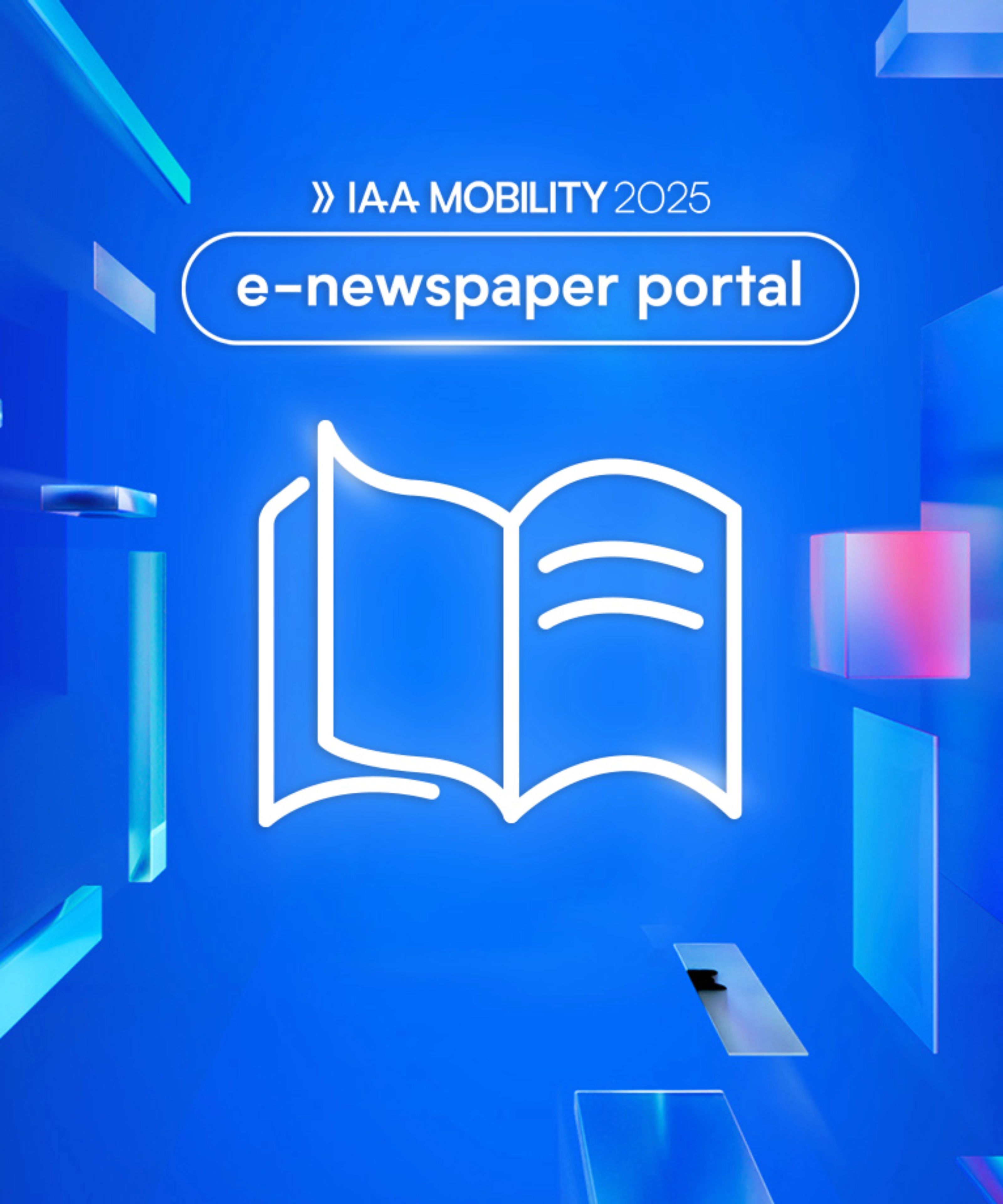Logo der IAA MOBILITY 2025 mit digitalem Symbol einer Zeitung und dem Text „e-newspaper portal“.