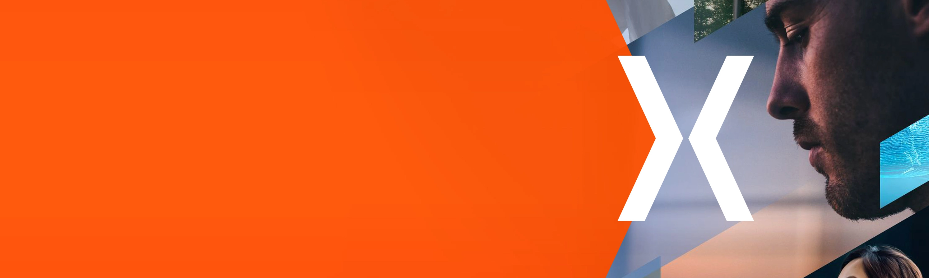 Orange graphic with a white X beside collage-style images of mobility and technology scenes.