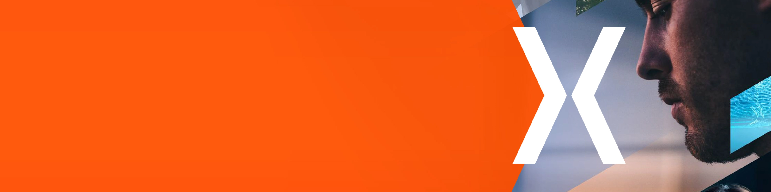 Orange graphic with a white X beside collage-style images of mobility and technology scenes.