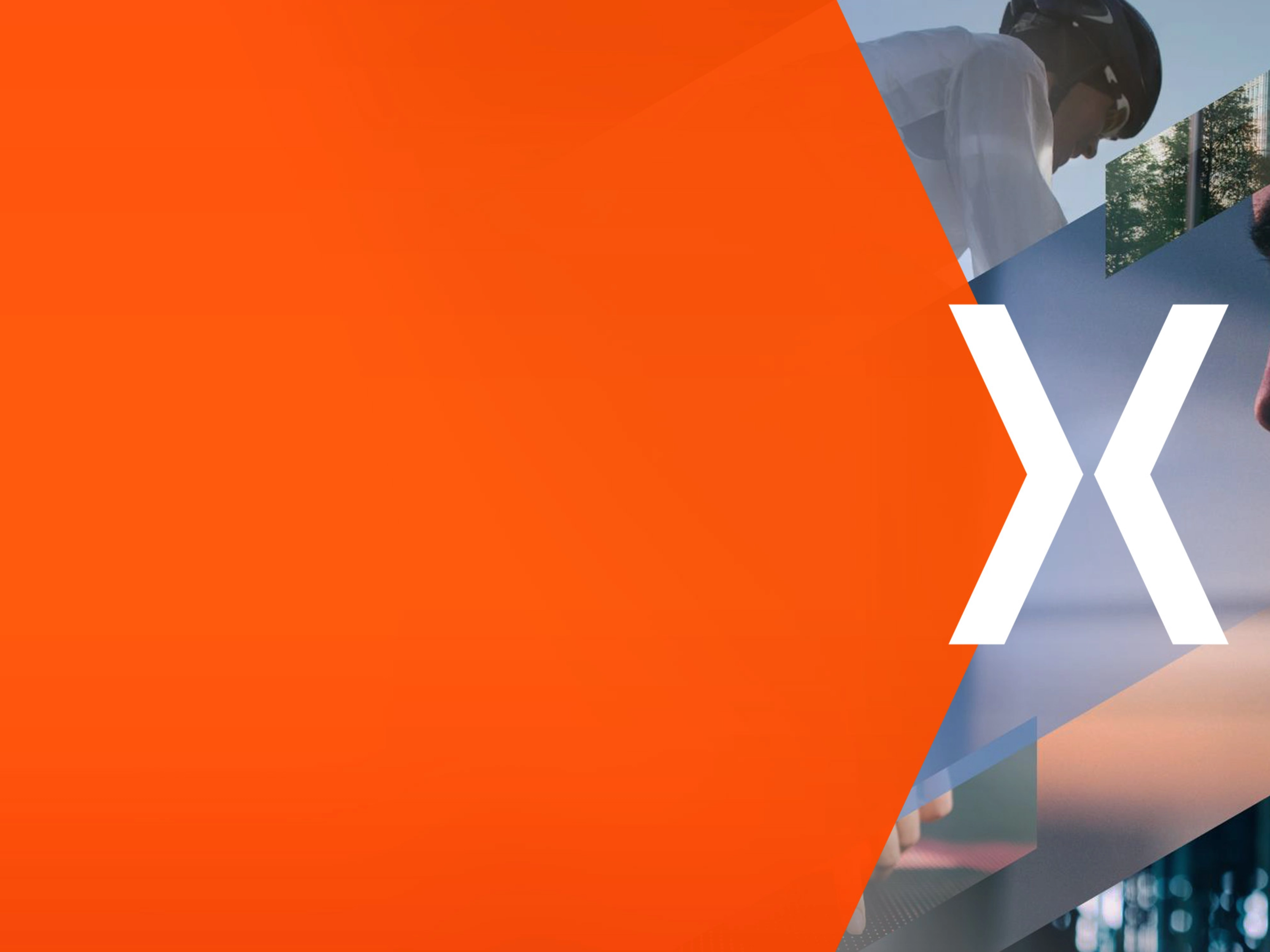 Orange graphic with a white X beside collage-style images of mobility and technology scenes.