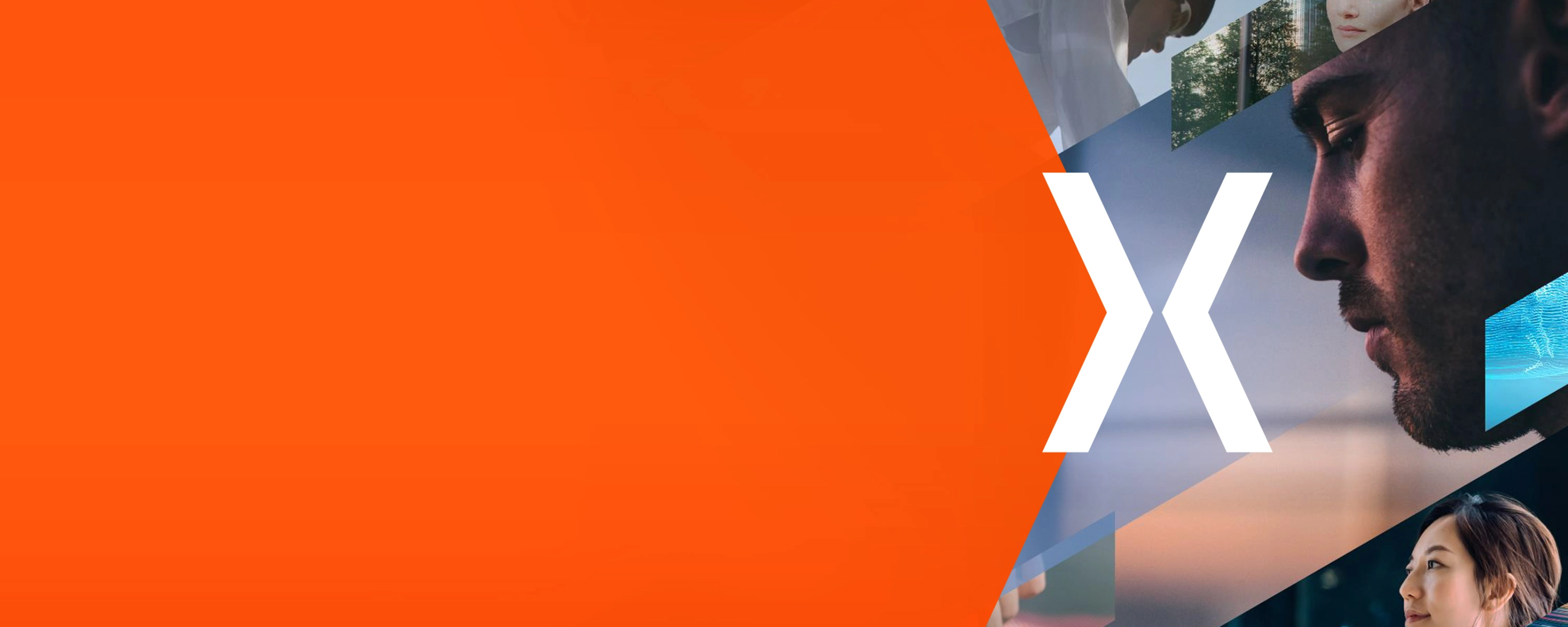 Orange graphic with a white X beside collage-style images of mobility and technology scenes.