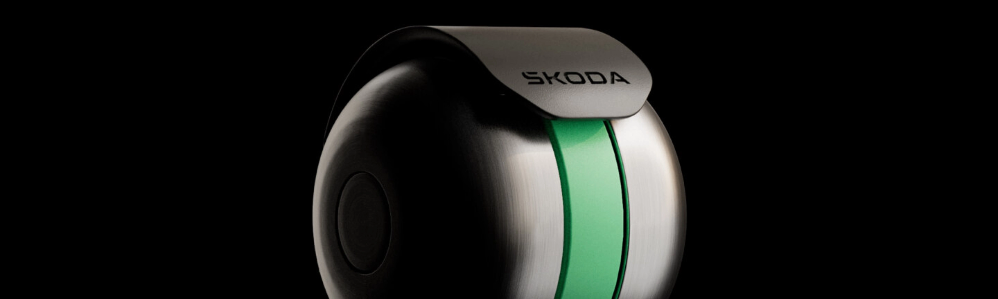 Skoda wheel module with integrated electric drive shown on a black background.