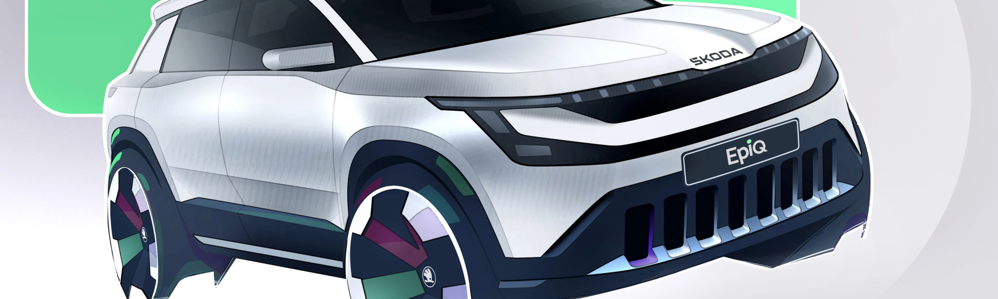 Škoda Epiq Elektro-SUV-Konzept mit modernem Kühlergrill und großen Rädern.