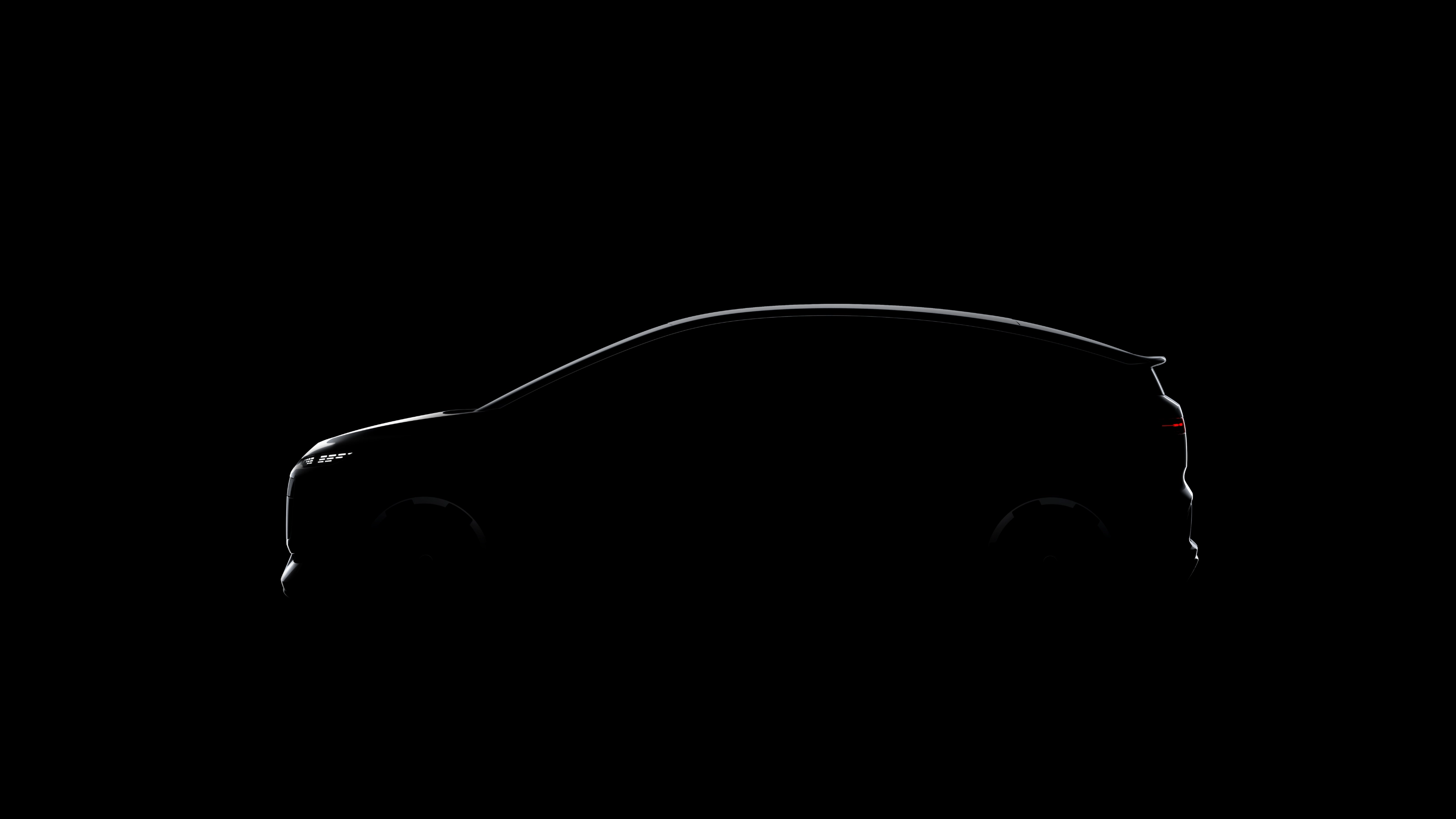 Autosilhouette aus dünnen Lichtlinien auf schwarzem Hintergrund.