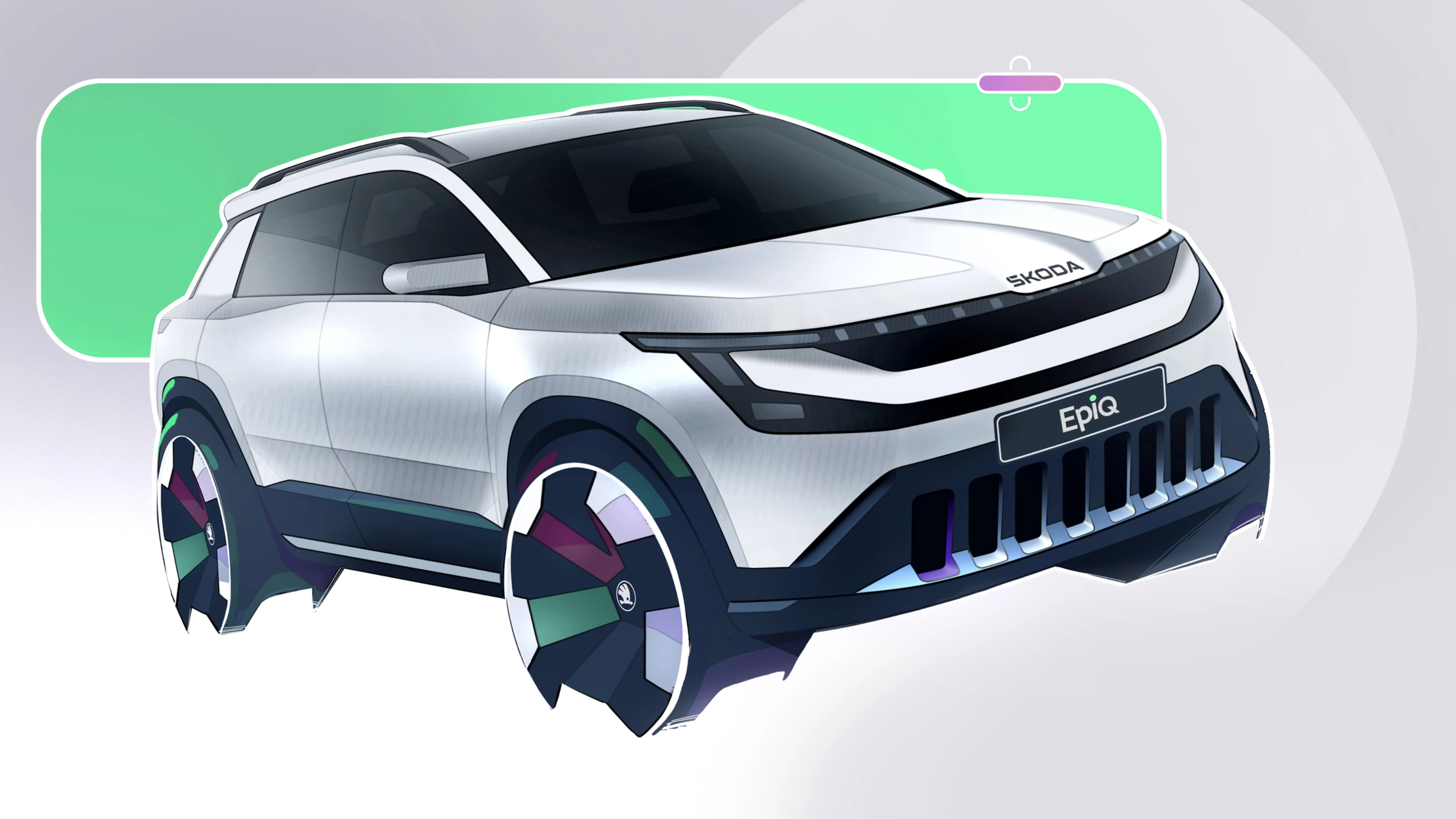 Škoda Epiq Elektro-SUV-Konzept mit modernem Kühlergrill und großen Rädern.