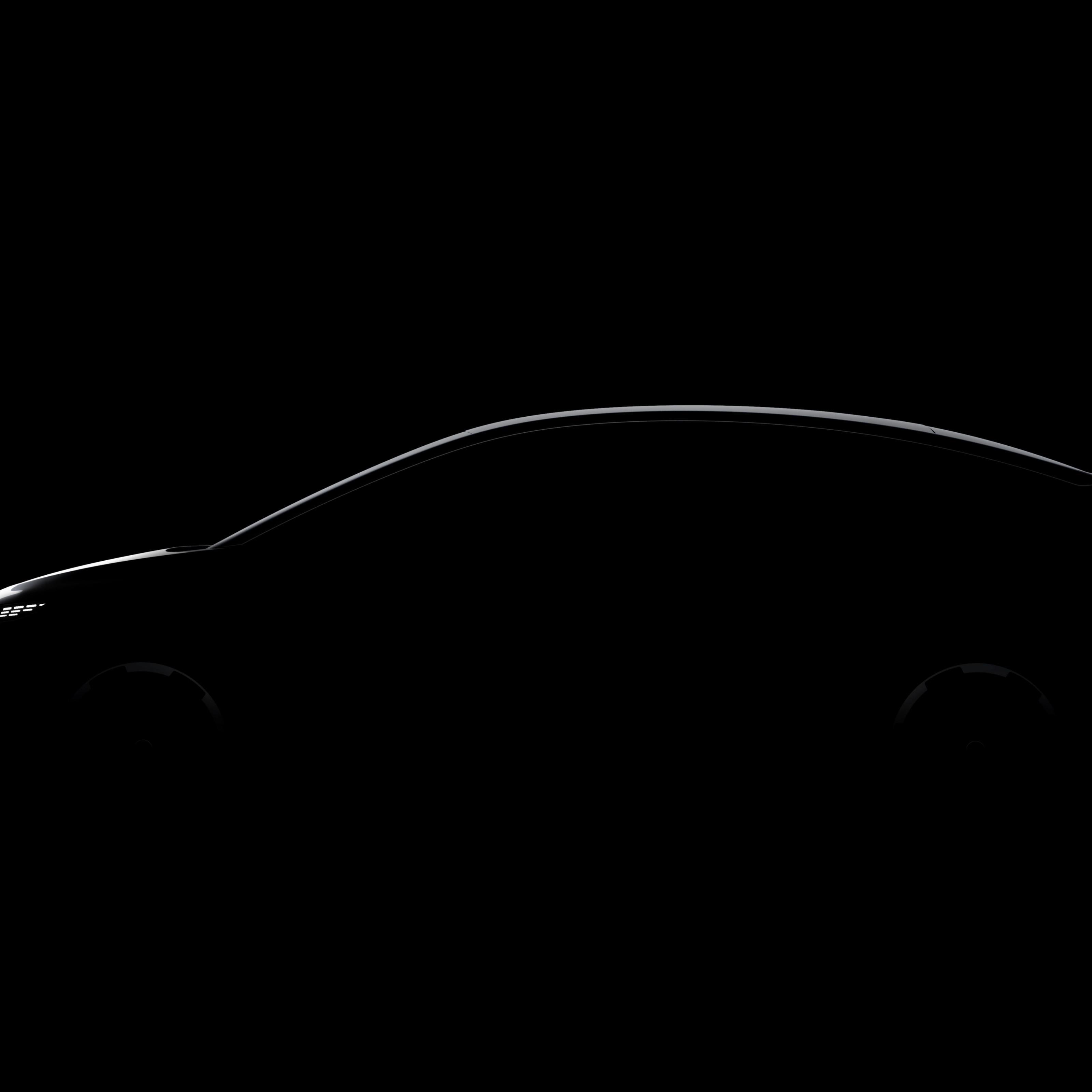 Autosilhouette aus dünnen Lichtlinien auf schwarzem Hintergrund.
