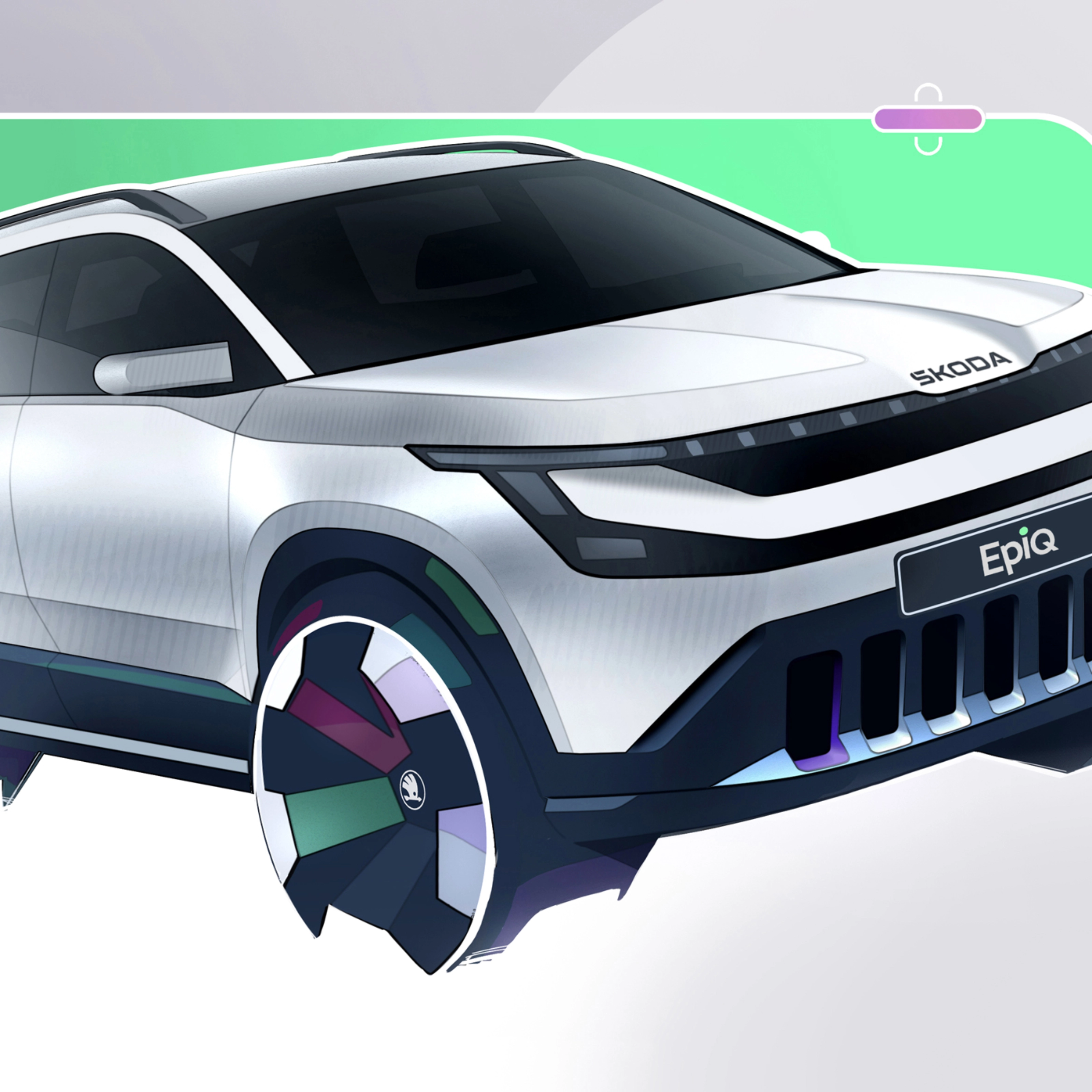 Škoda Epiq Elektro-SUV-Konzept mit modernem Kühlergrill und großen Rädern.