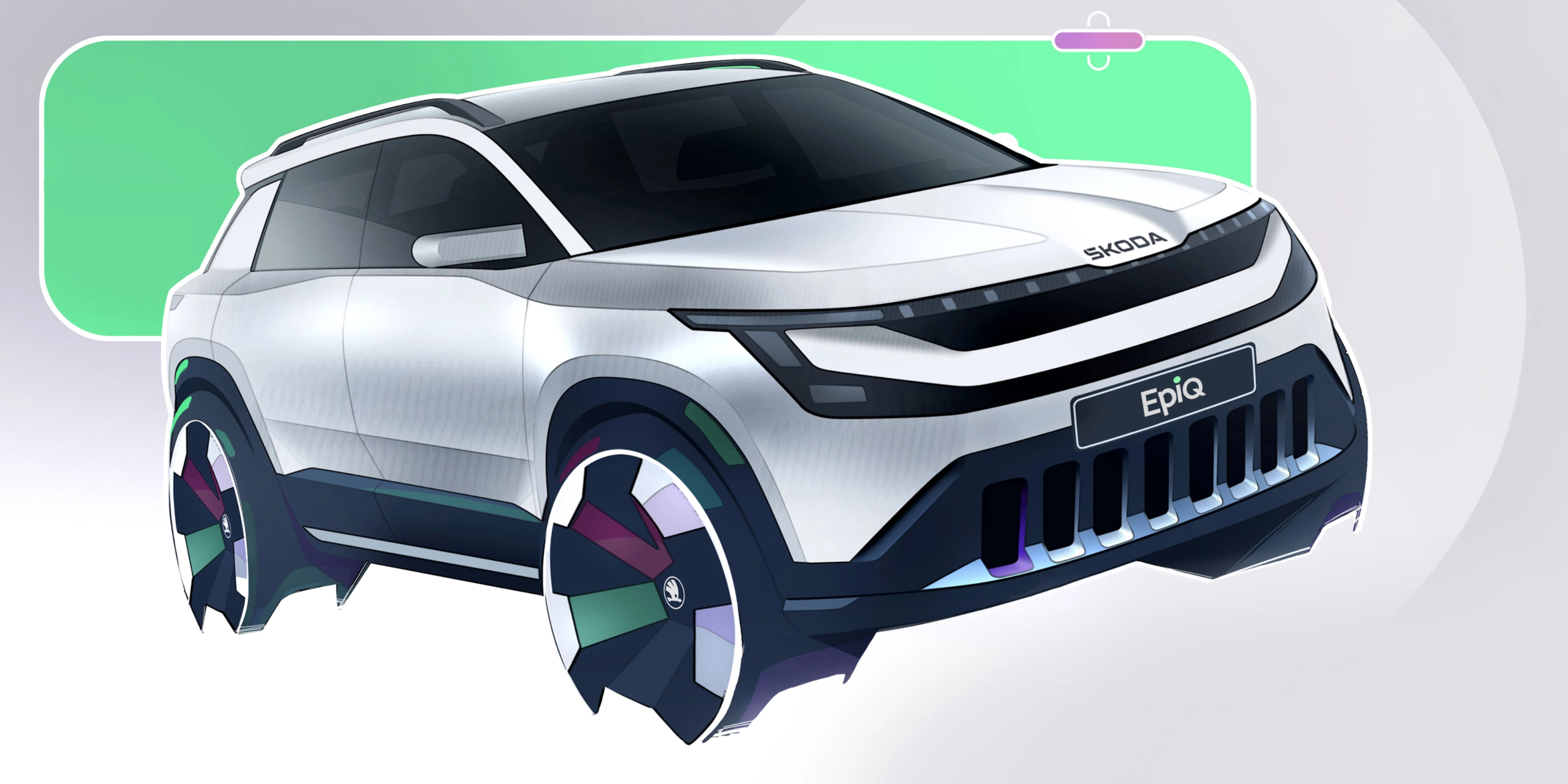 Škoda Epiq Elektro-SUV-Konzept mit modernem Kühlergrill und großen Rädern.