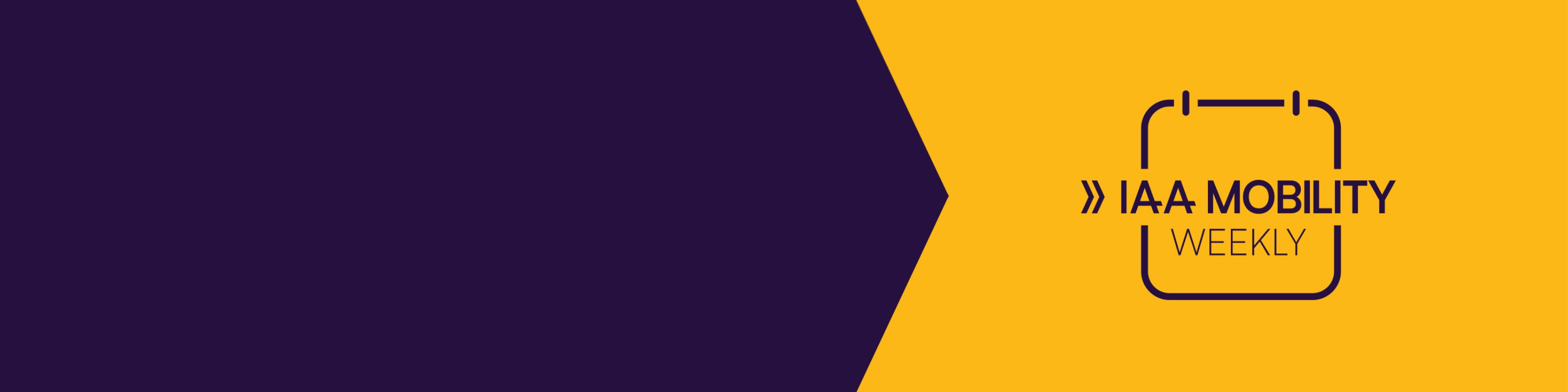 Graphic with the text “IAA MOBILITY WEEKLY” and a calendar icon on a yellow and dark blue background.