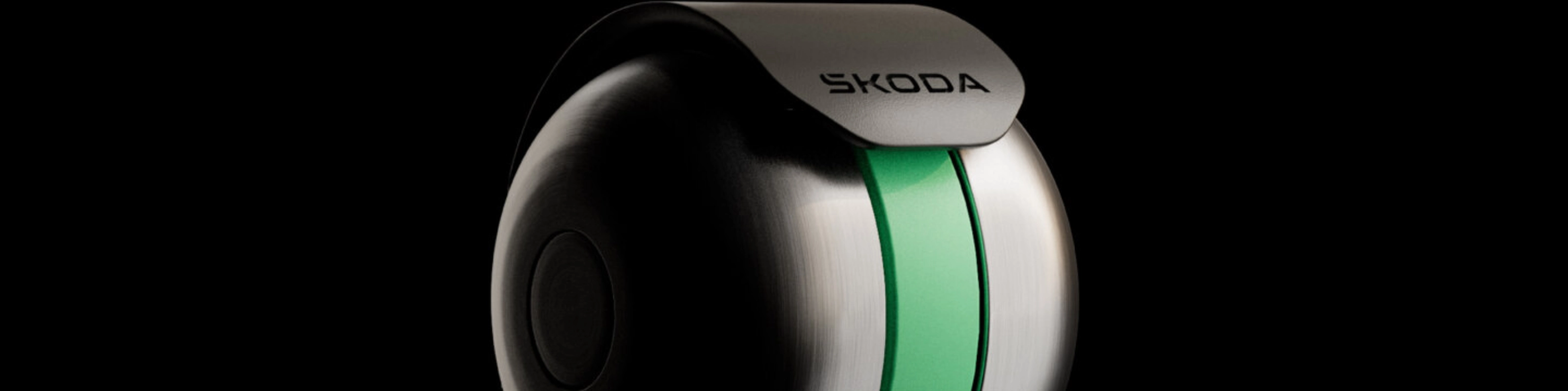 Skoda wheel module with integrated electric drive shown on a black background.