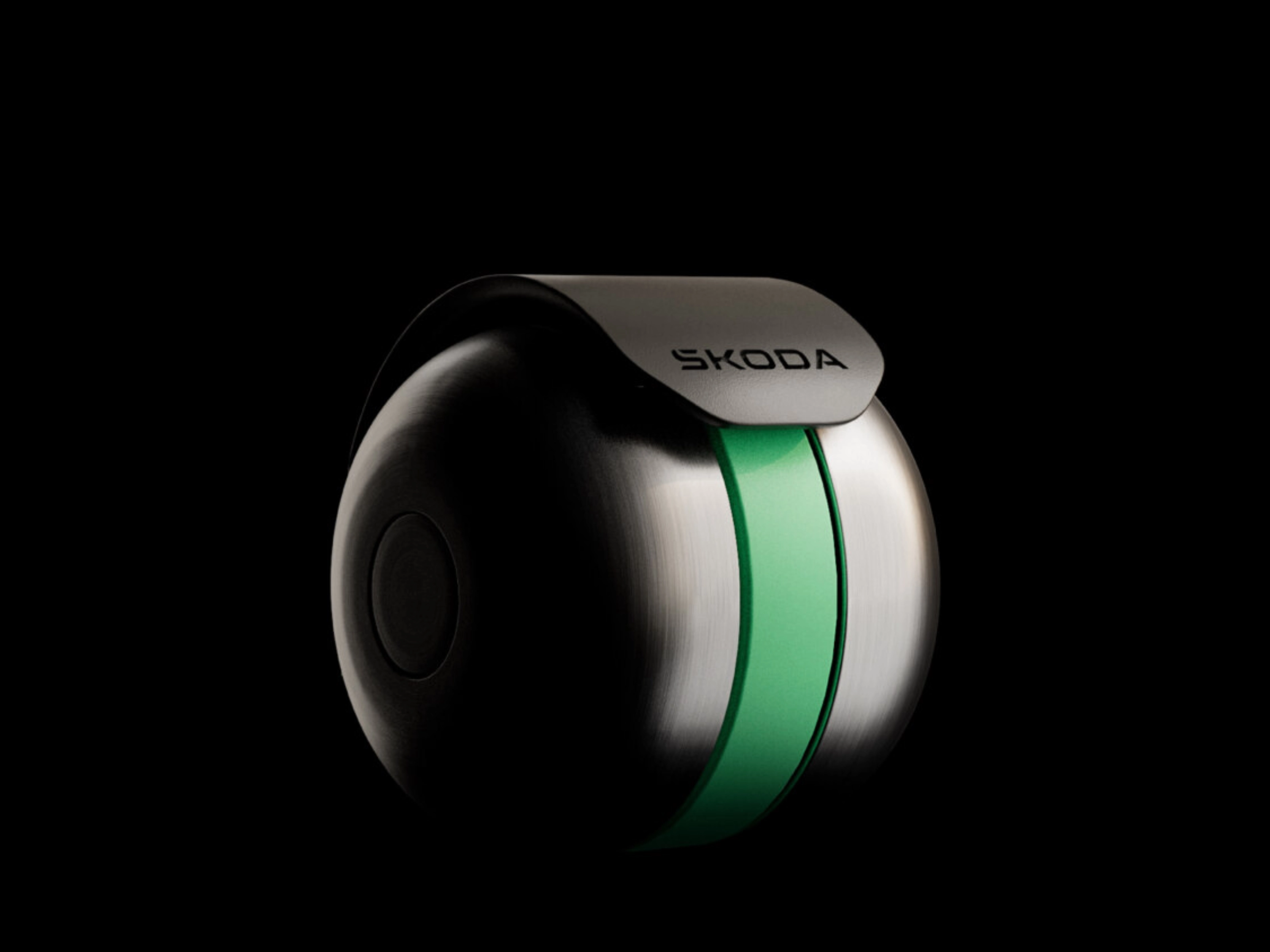 Skoda wheel module with integrated electric drive shown on a black background.
