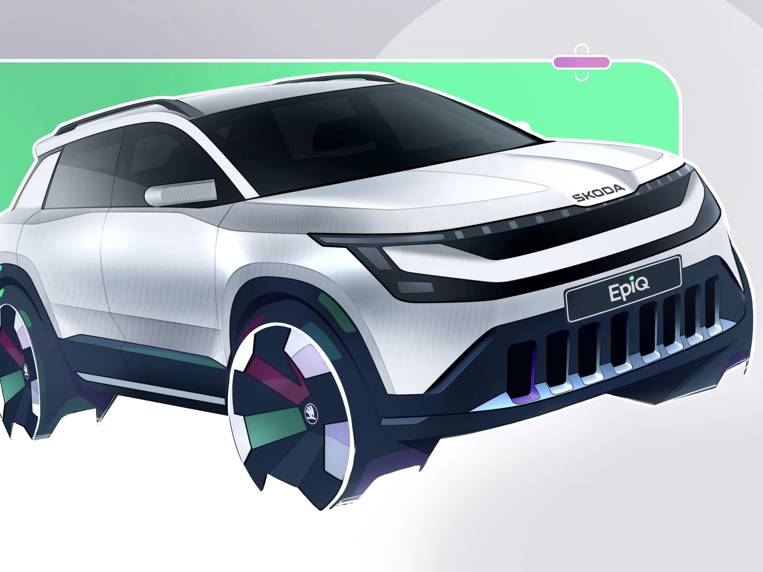 Škoda Epiq Elektro-SUV-Konzept mit modernem Kühlergrill und großen Rädern.