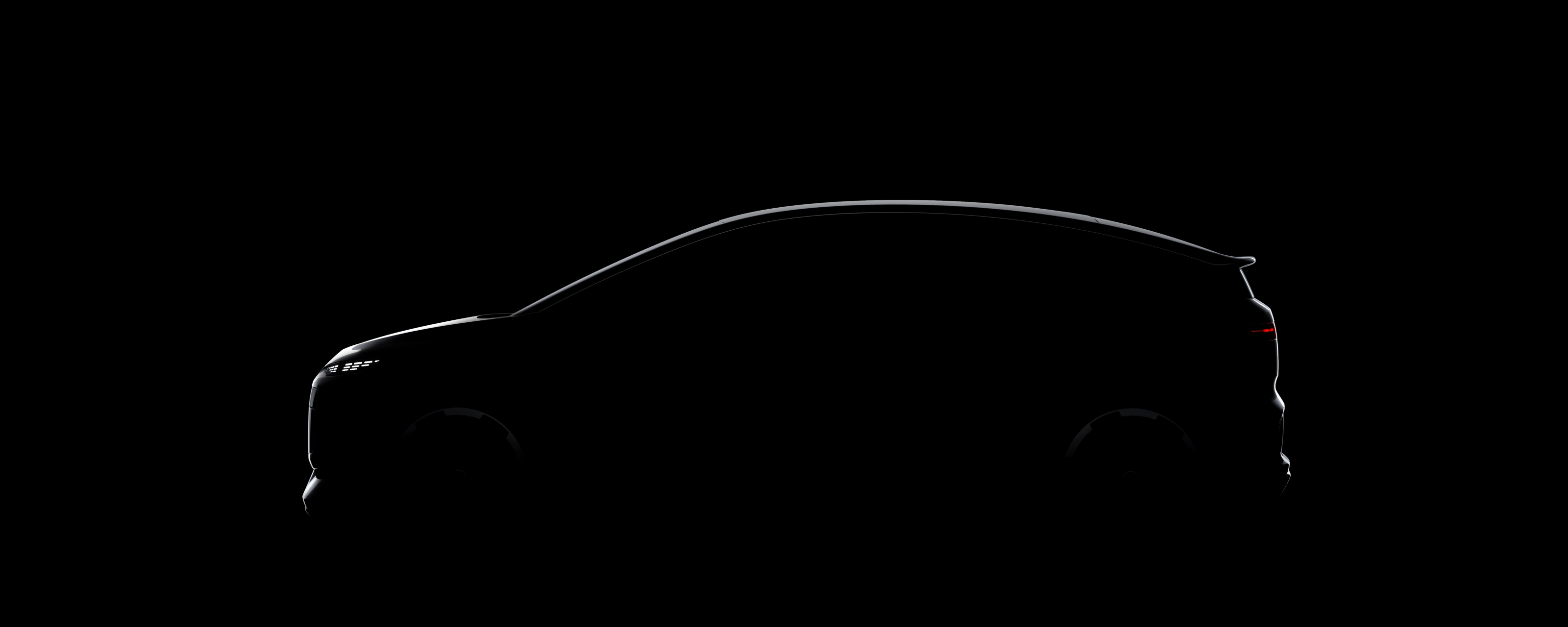 Autosilhouette aus dünnen Lichtlinien auf schwarzem Hintergrund.