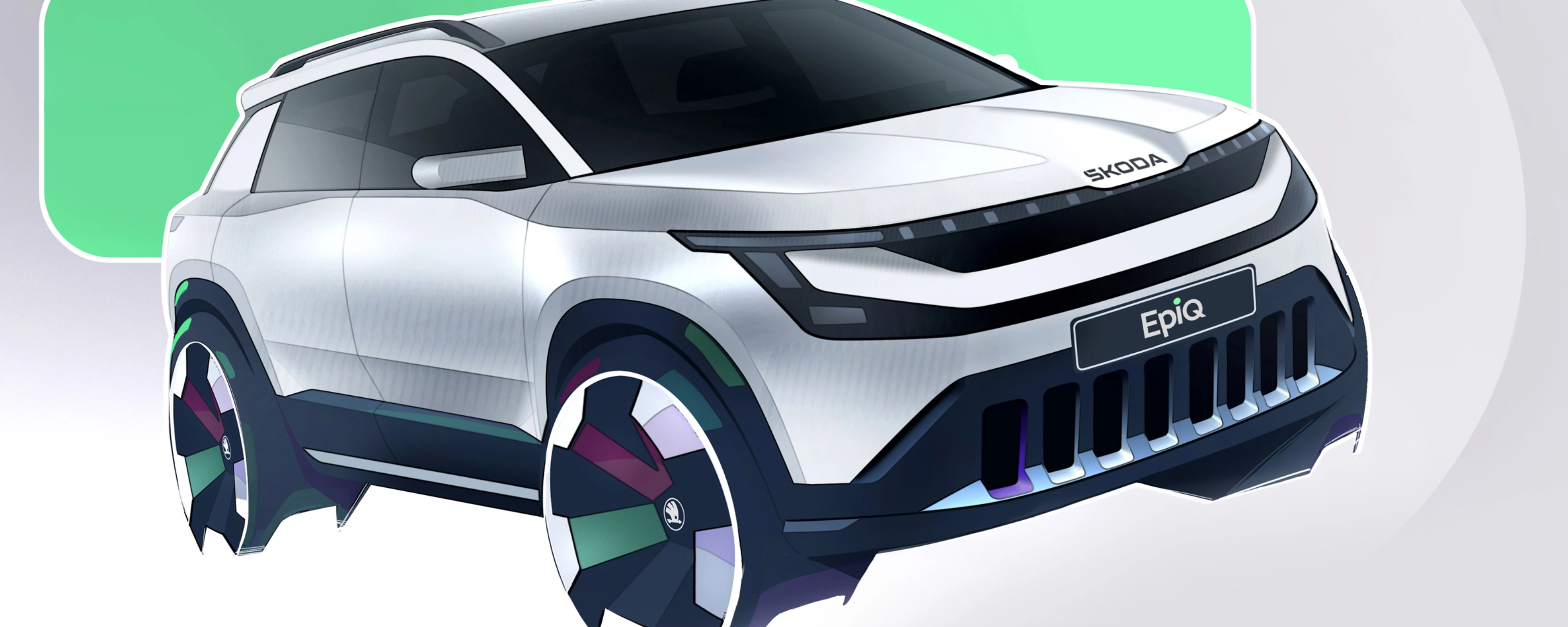Škoda Epiq Elektro-SUV-Konzept mit modernem Kühlergrill und großen Rädern.