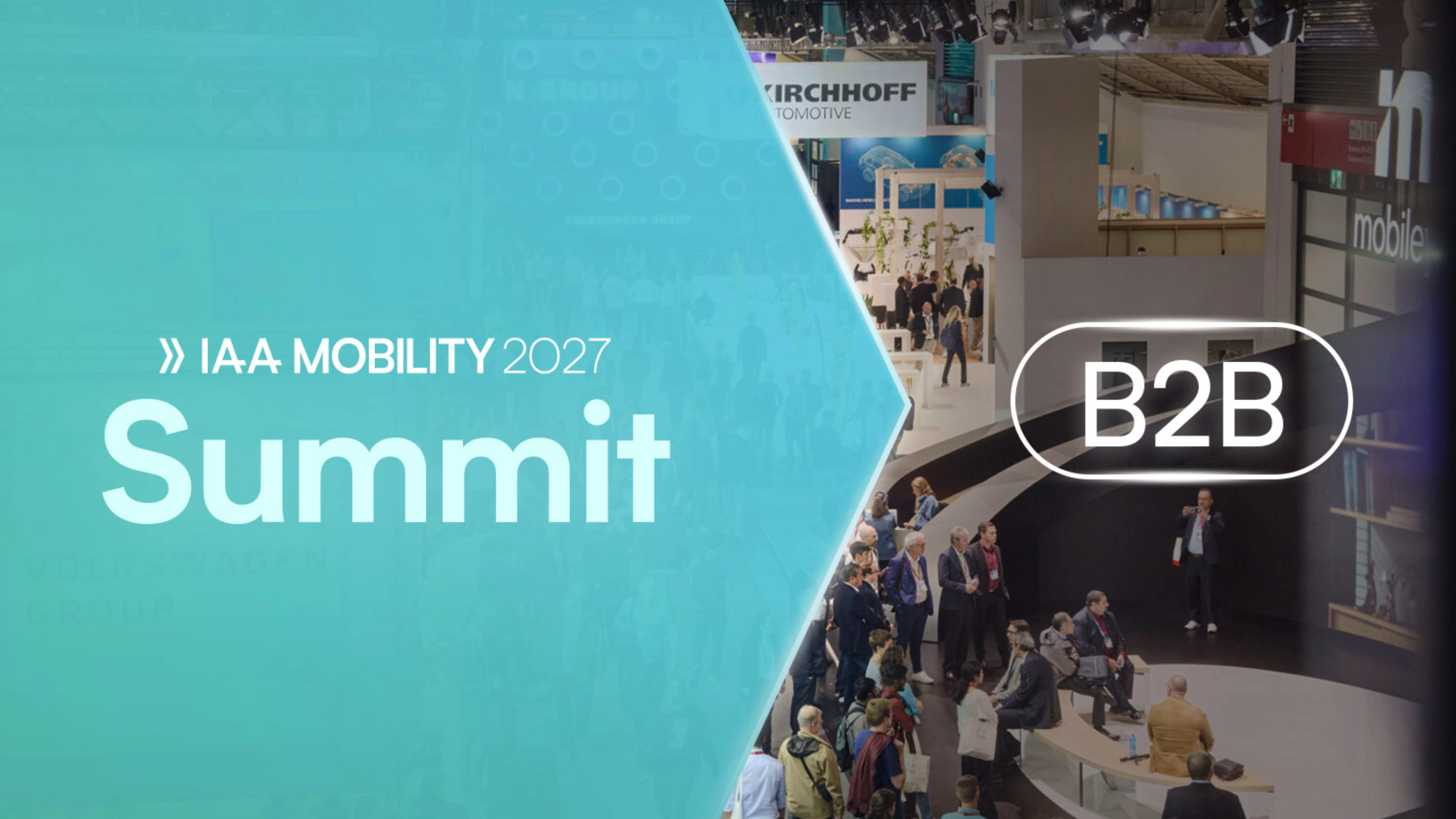 IAA Mobility 2027 Summit B2B mit Publikum an einer Konferenzbühne.
