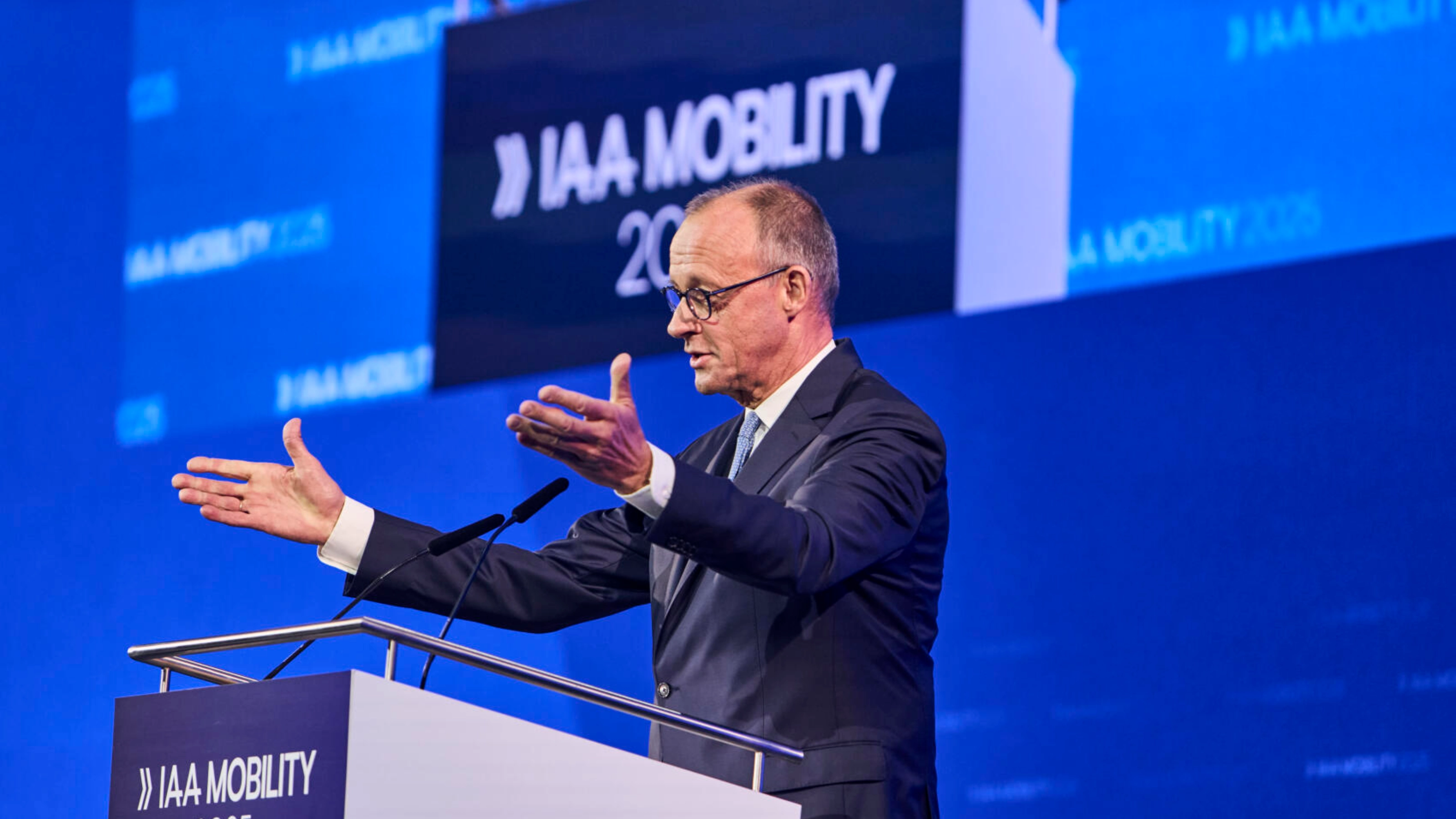 Chancellor Merz gives a speech at the opening of IAA MOBILITY 2025 in Munich.