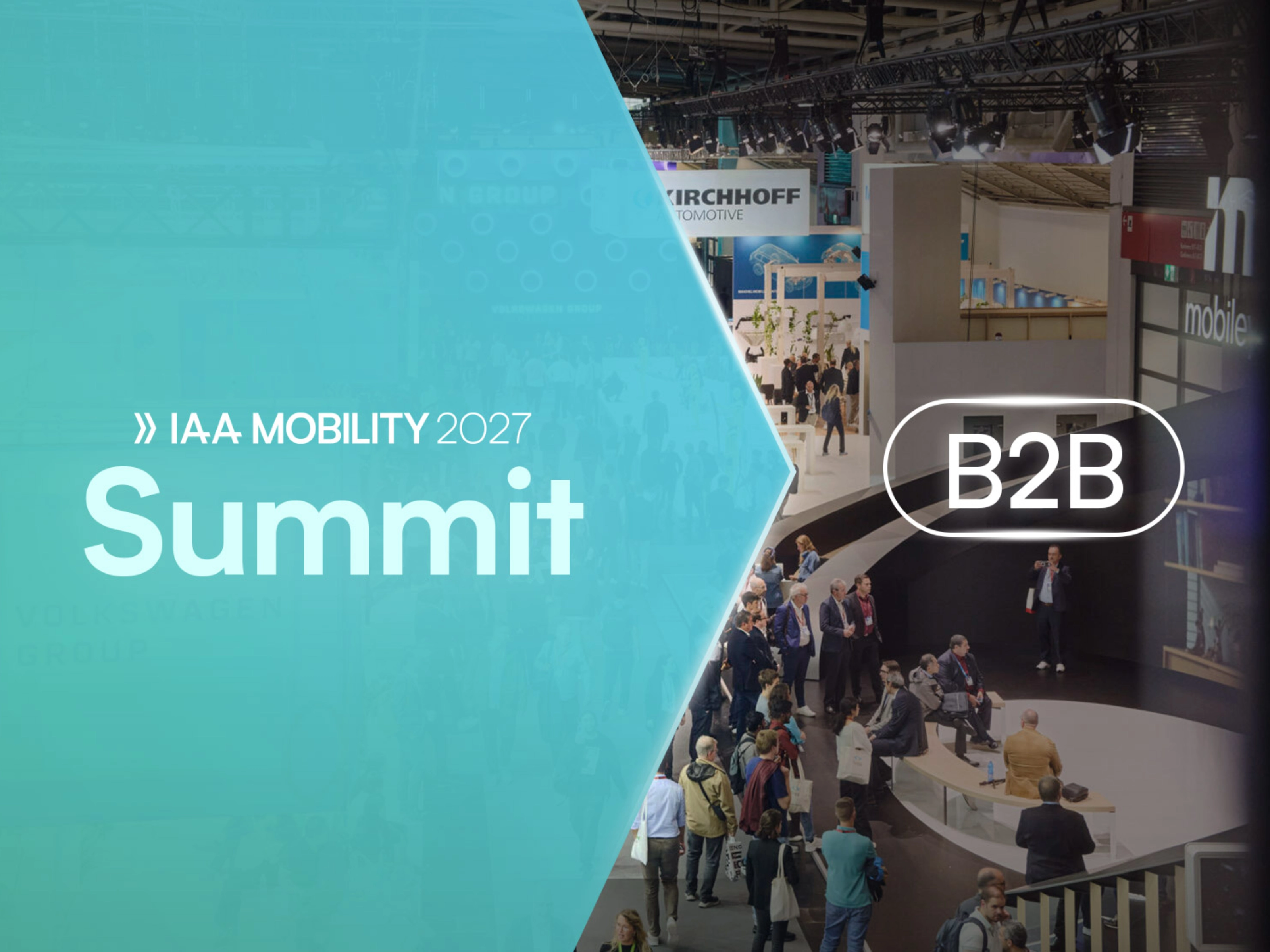 IAA Mobility 2027 Summit B2B mit Publikum an einer Konferenzbühne.