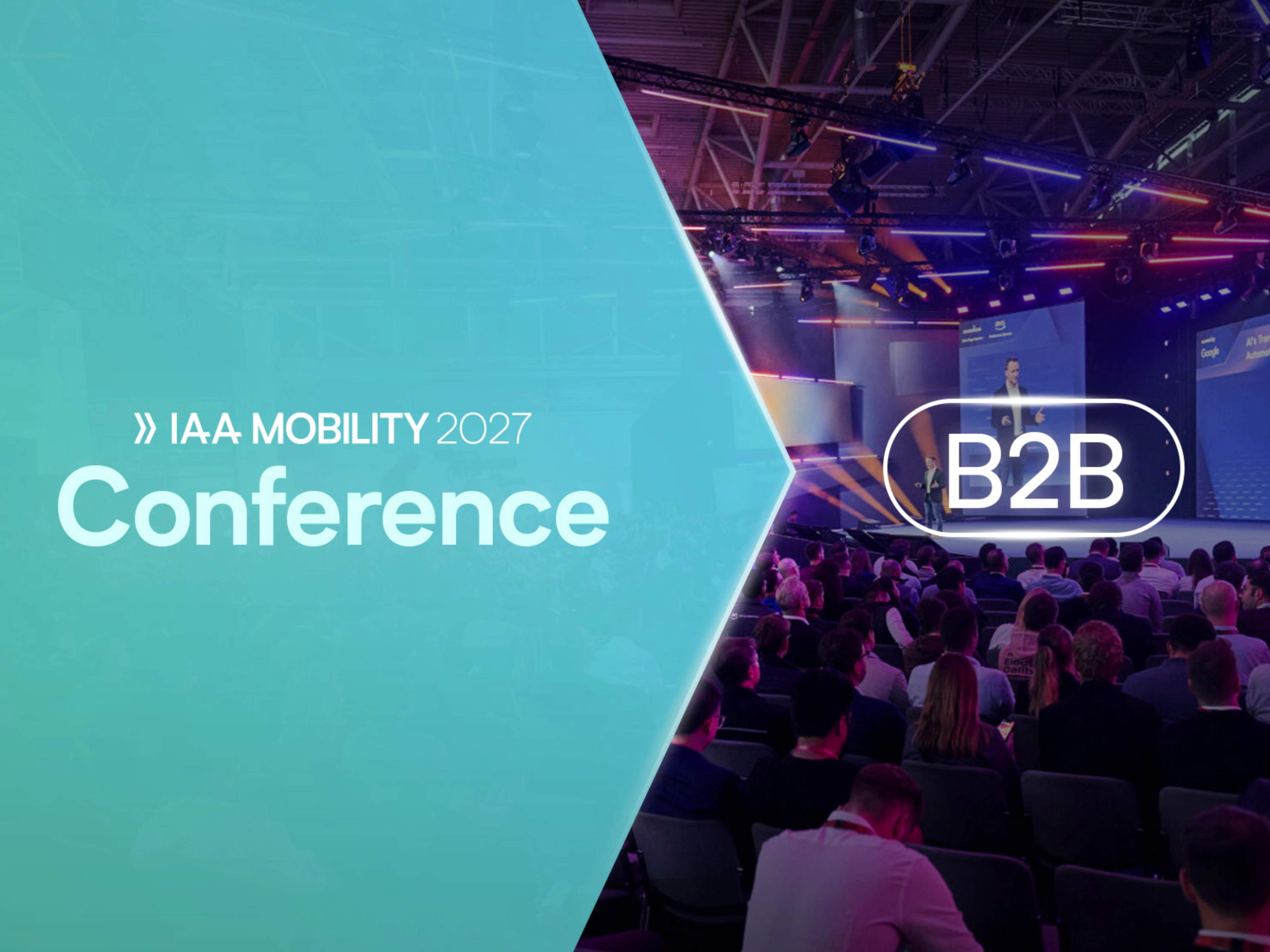 IAA Mobility Konferenzfolie und B2B-Session mit Publikum in großer Halle