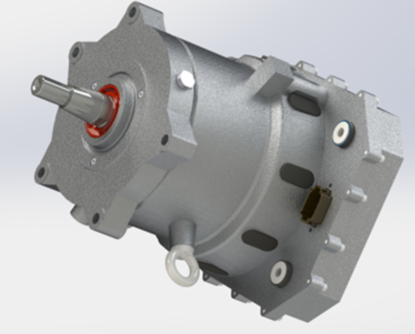 Zylindrischer Elektromotor mit sichtbarer Welle und mehreren Befestigungsbohrungen.