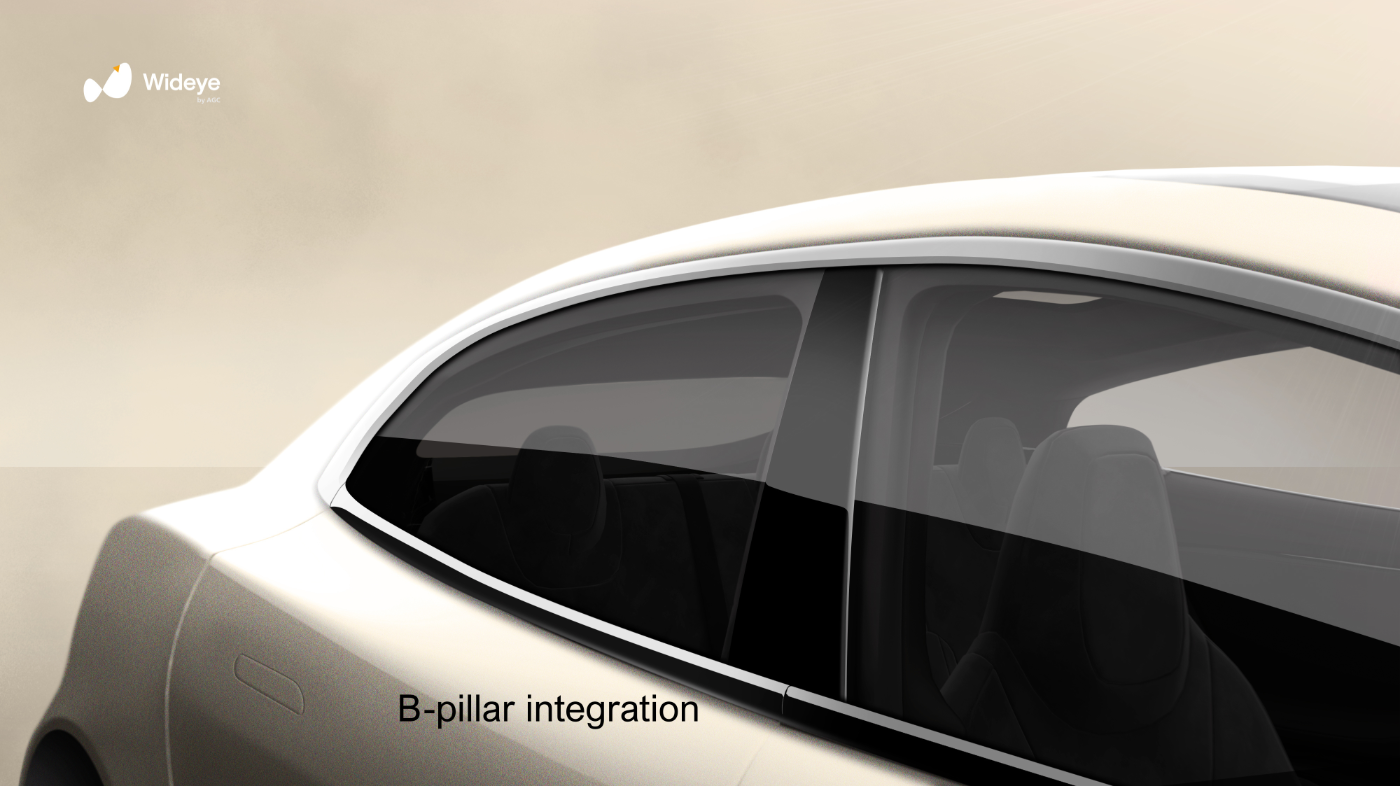Side view of a car showing integrated B-pillar with smooth window transition.