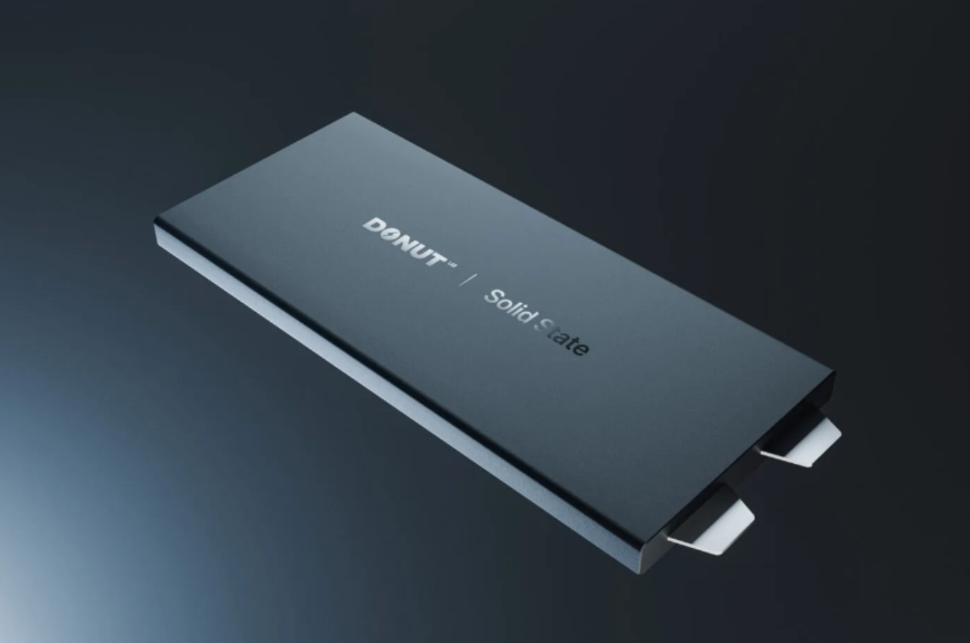 Rectangular solid-state battery labeled "DONUT Solid State" on a dark background.