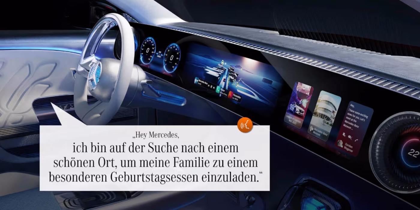 Ein Mercedes-Benz-Armaturenbrett mit Google-Navigation.