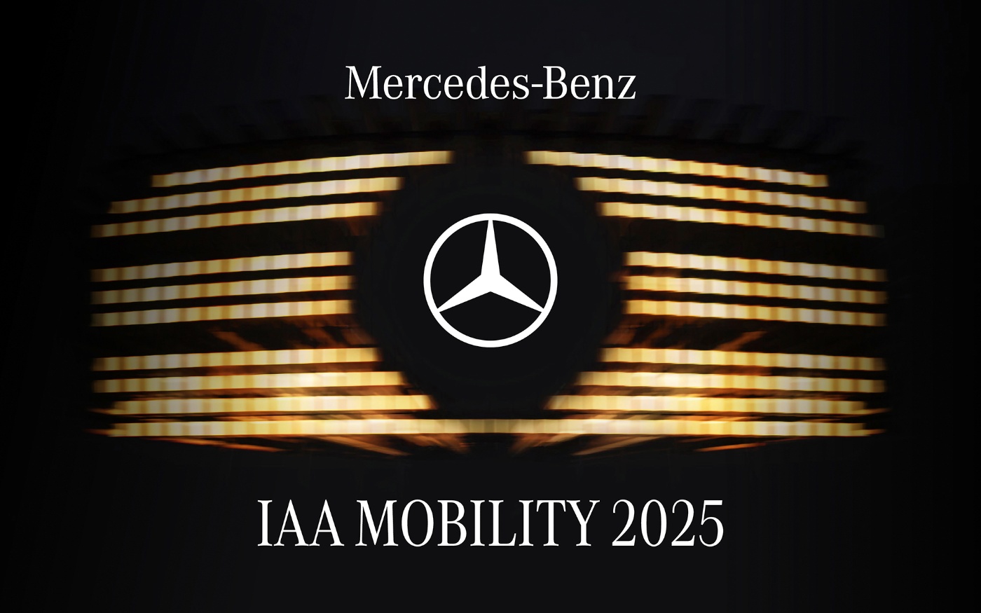 Mercedes-Benz-Logo mit Lichtern und Schriftzug IAA Mobility 2025.