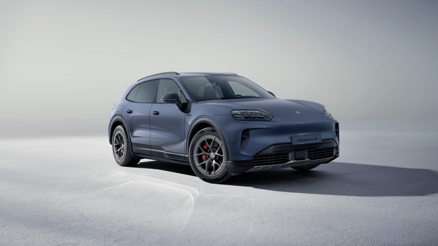 Porsche Cayenne S SUV parked on a minimal white surface.