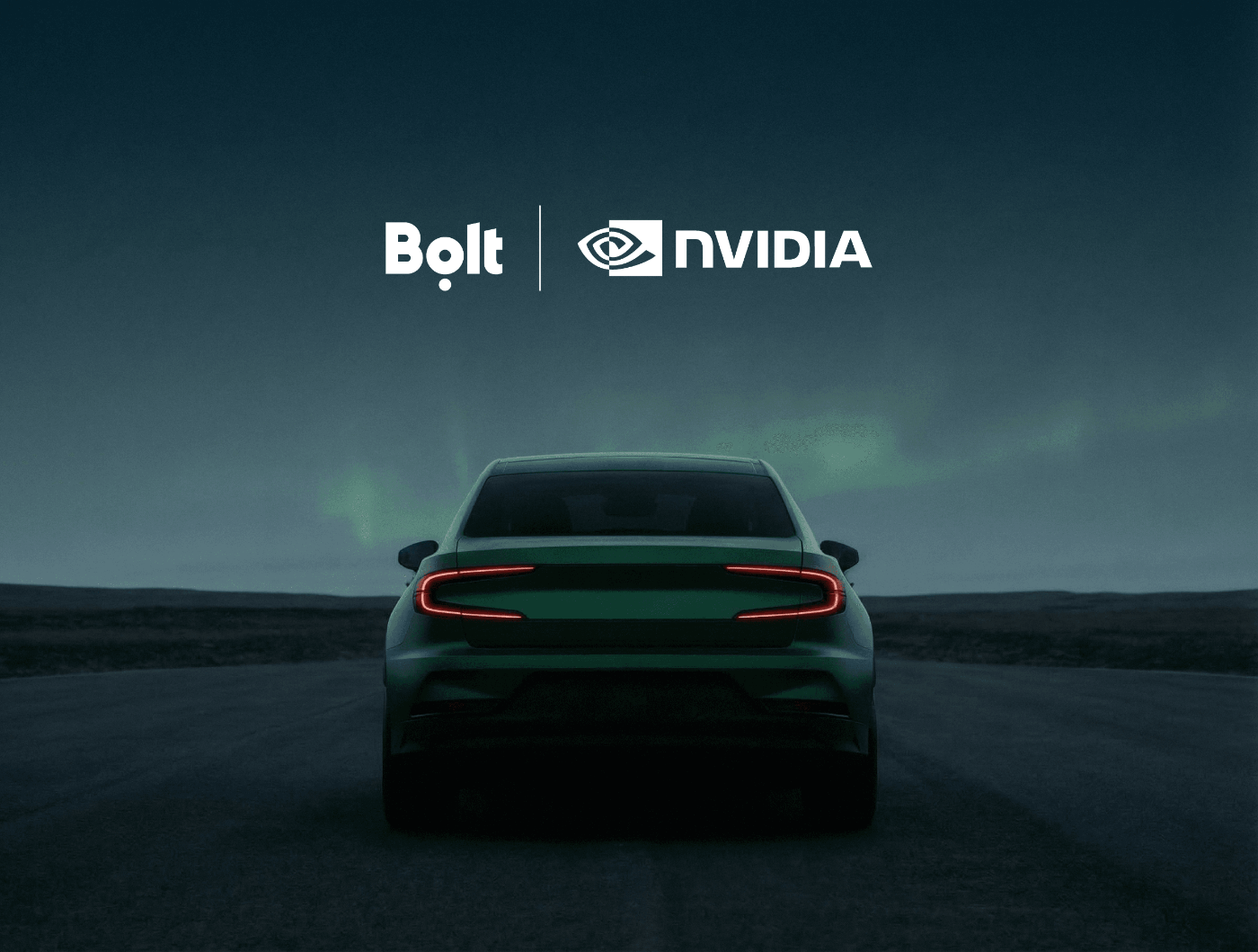 Bolt and NVIDIA logos above a car driving at dusk.