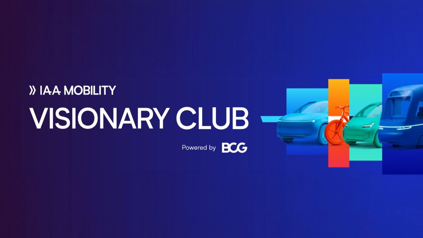 IAA Mobility Visionary Club von BCG mit Darstellungen von Autos, Fahrrad und öffentlichem Verkehr.