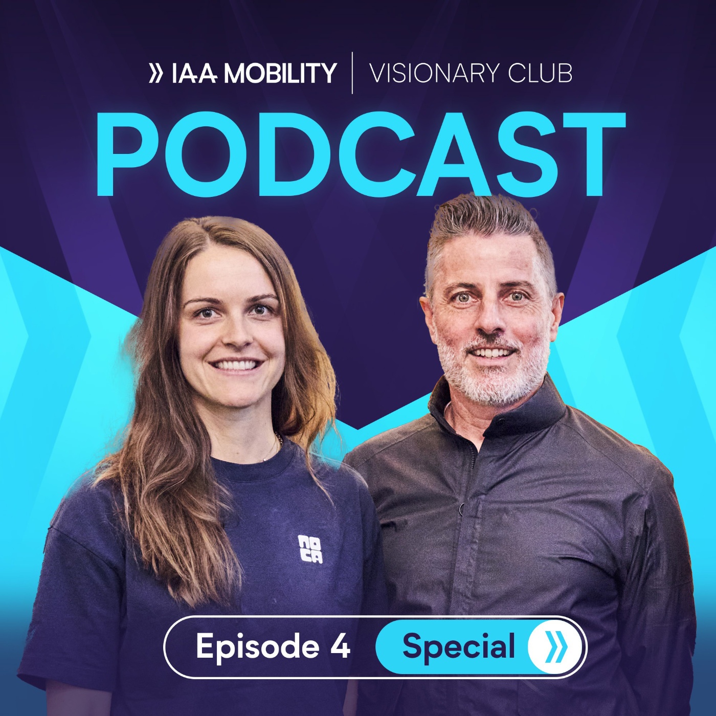 Podcastcover: IAA Mobility Visionary Club Episode 4 Special mit zwei Hosts